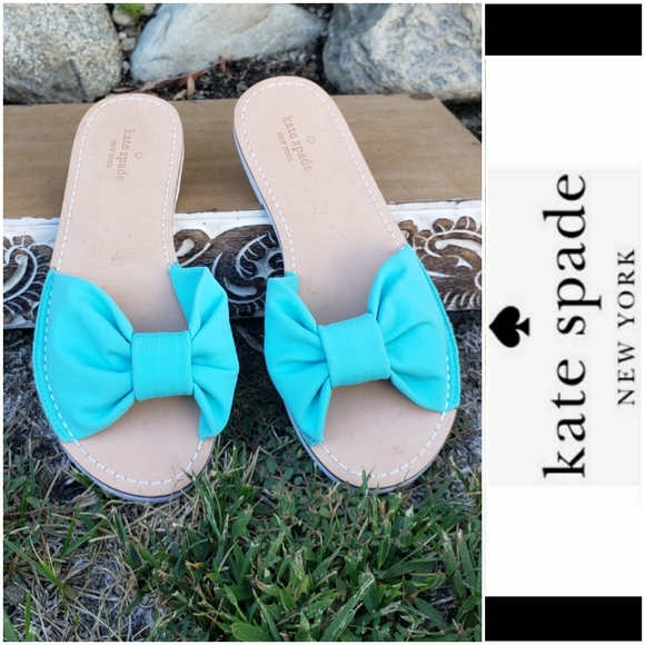 Darling Kate Spade Turquoise Bow Slide Sandals - Picture 2 of 11